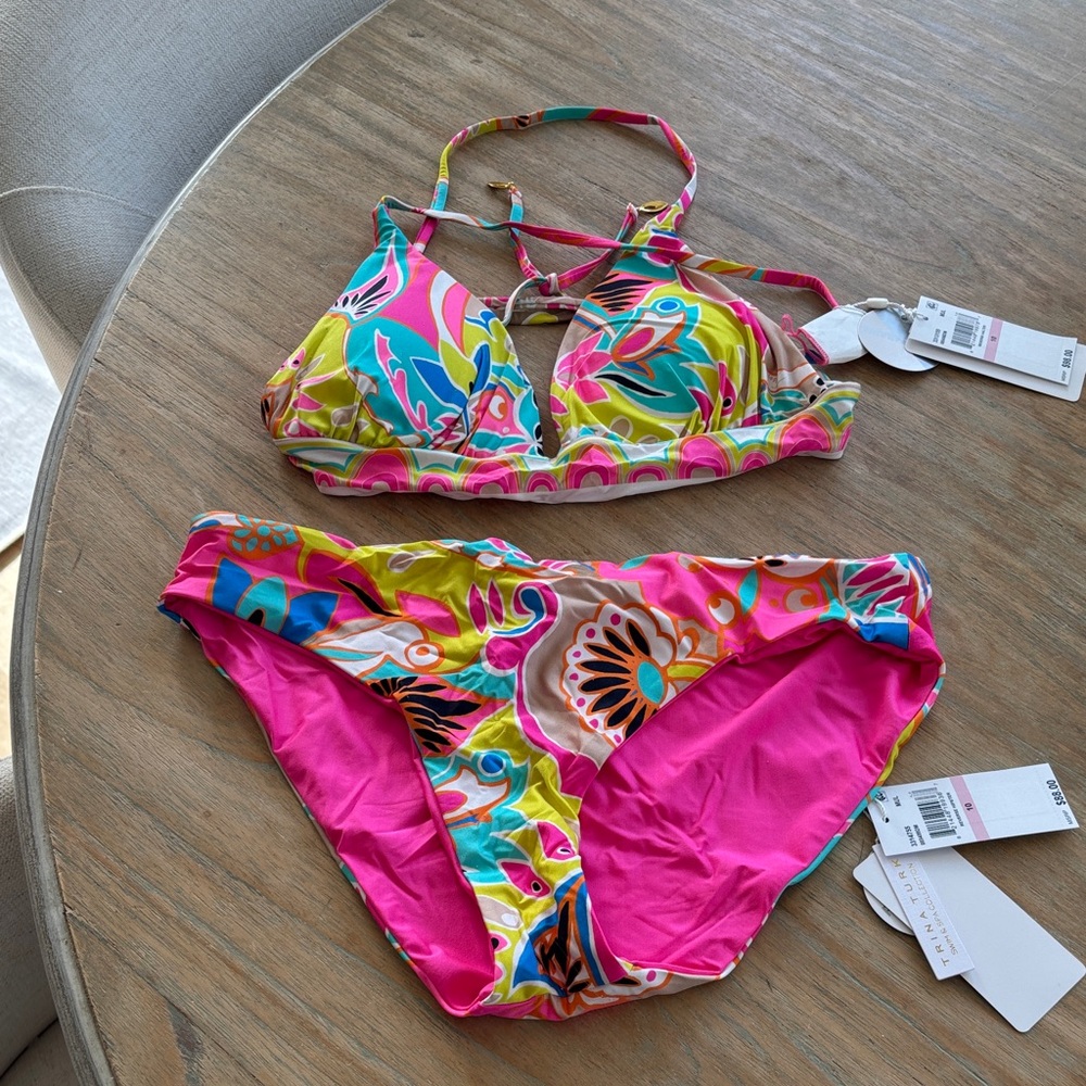 Trina Turk Multicolor Floral Print Bikini - Pink, Turquoise, Lime